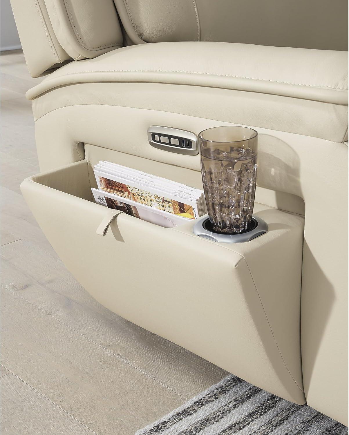 imageSignature Design by Ashley Double Deal Contemporary Leather Match 5Piece Power Reclining Sectional with Armrest USB Port and Storage Beige5Piece Power Reclining Sectional