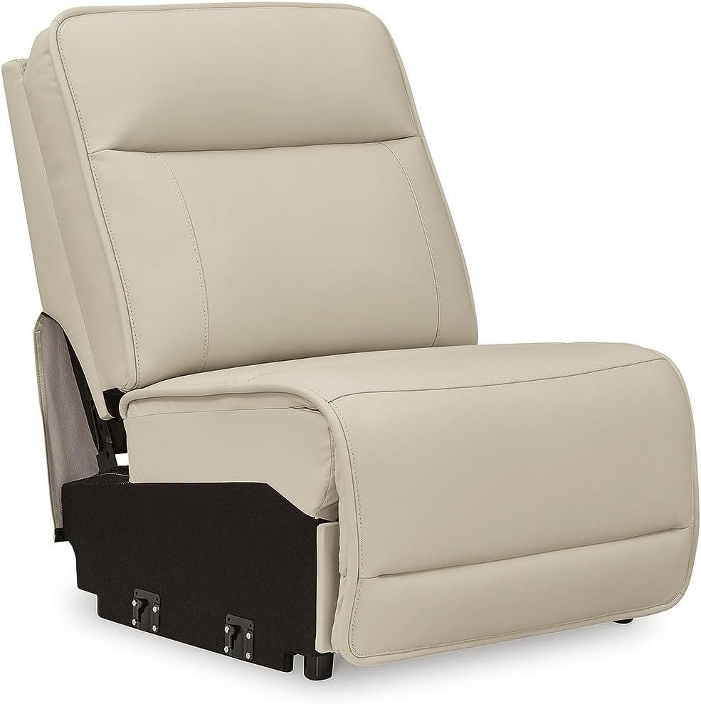 imageSignature Design by Ashley Double Deal Contemporary Leather Match 5Piece Power Reclining Sectional with Armrest USB Port and Storage Beige5Piece Reclining Sectional with Console