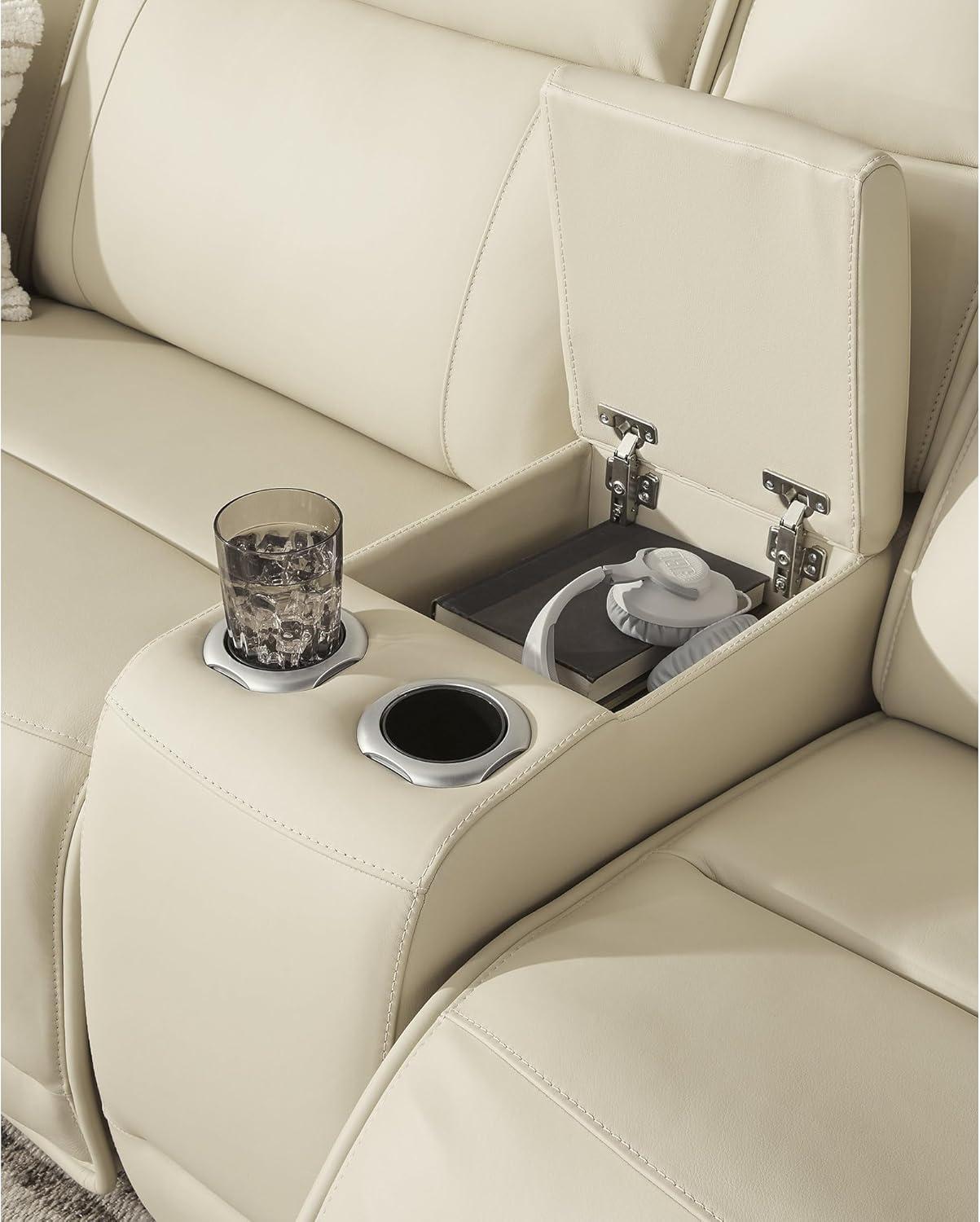 imageSignature Design by Ashley Double Deal Contemporary Leather Match 5Piece Power Reclining Sectional with Armrest USB Port and Storage Beige6Piece Power Reclining Sectional