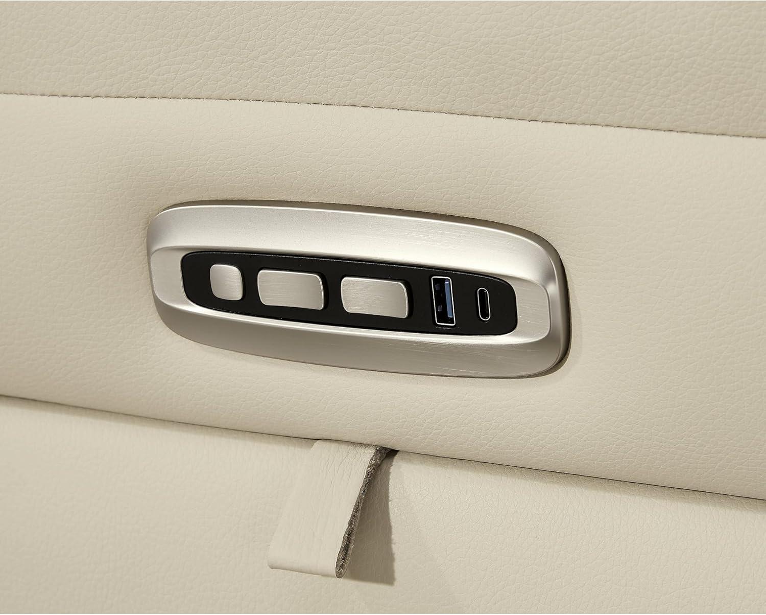 imageSignature Design by Ashley Double Deal Contemporary Leather Match 5Piece Power Reclining Sectional with Armrest USB Port and Storage Beige6Piece Power Reclining Sectional