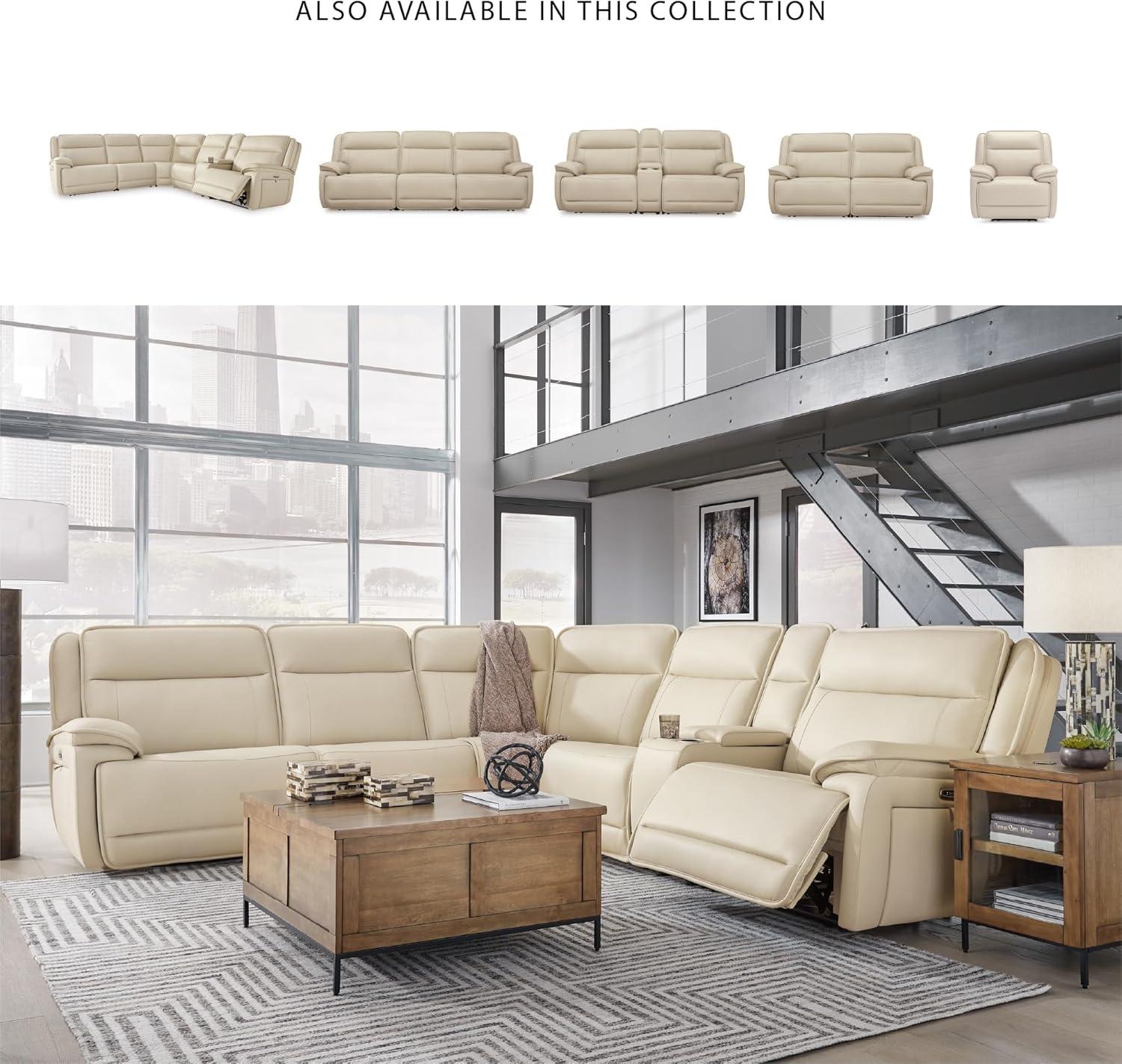 imageSignature Design by Ashley Double Deal Contemporary Leather Match 5Piece Power Reclining Sectional with Armrest USB Port and Storage Beige6Piece Power Reclining Sectional