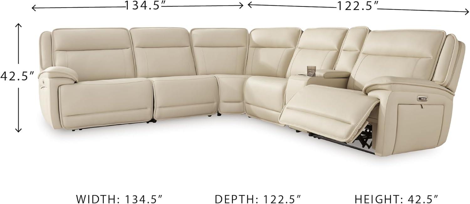 imageSignature Design by Ashley Double Deal Contemporary Leather Match 5Piece Power Reclining Sectional with Armrest USB Port and Storage Beige6Piece Power Reclining Sectional