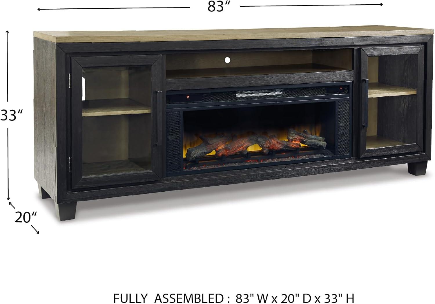 imageSignature Design by Ashley Entertainment Accessories Vintage 64quot TV Stand with Electric Fireplace and LED Lights for TVs up to 72quot WhitewashBlackBrown