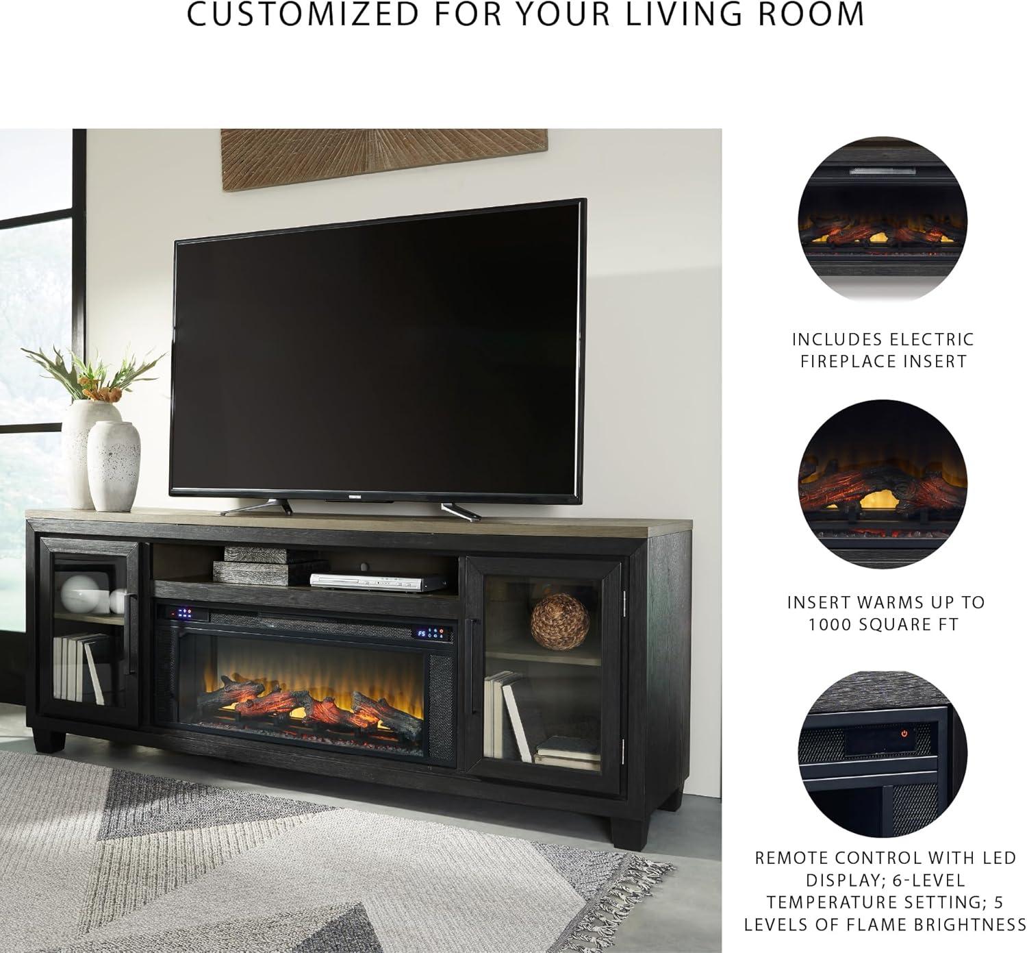 imageSignature Design by Ashley Entertainment Accessories Vintage 64quot TV Stand with Electric Fireplace and LED Lights for TVs up to 72quot WhitewashBlackBrown