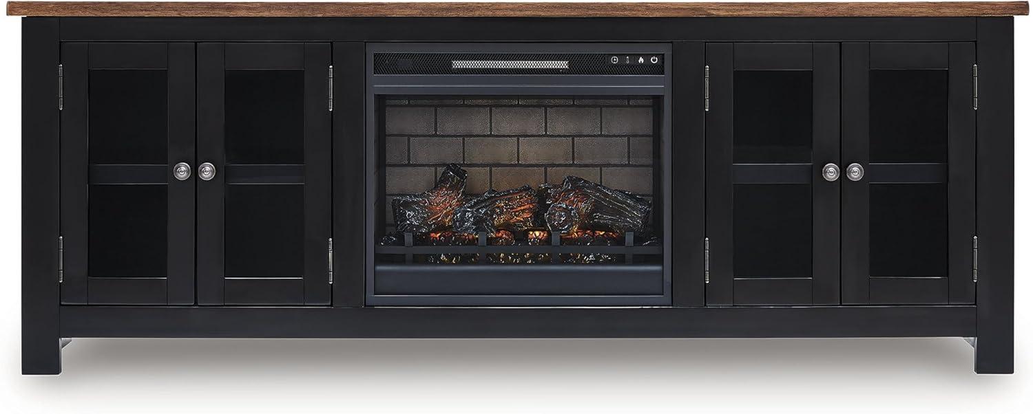 imageSignature Design by Ashley Entertainment Accessories Vintage 64quot TV Stand with Electric Fireplace and LED Lights for TVs up to 72quot WhitewashBlack