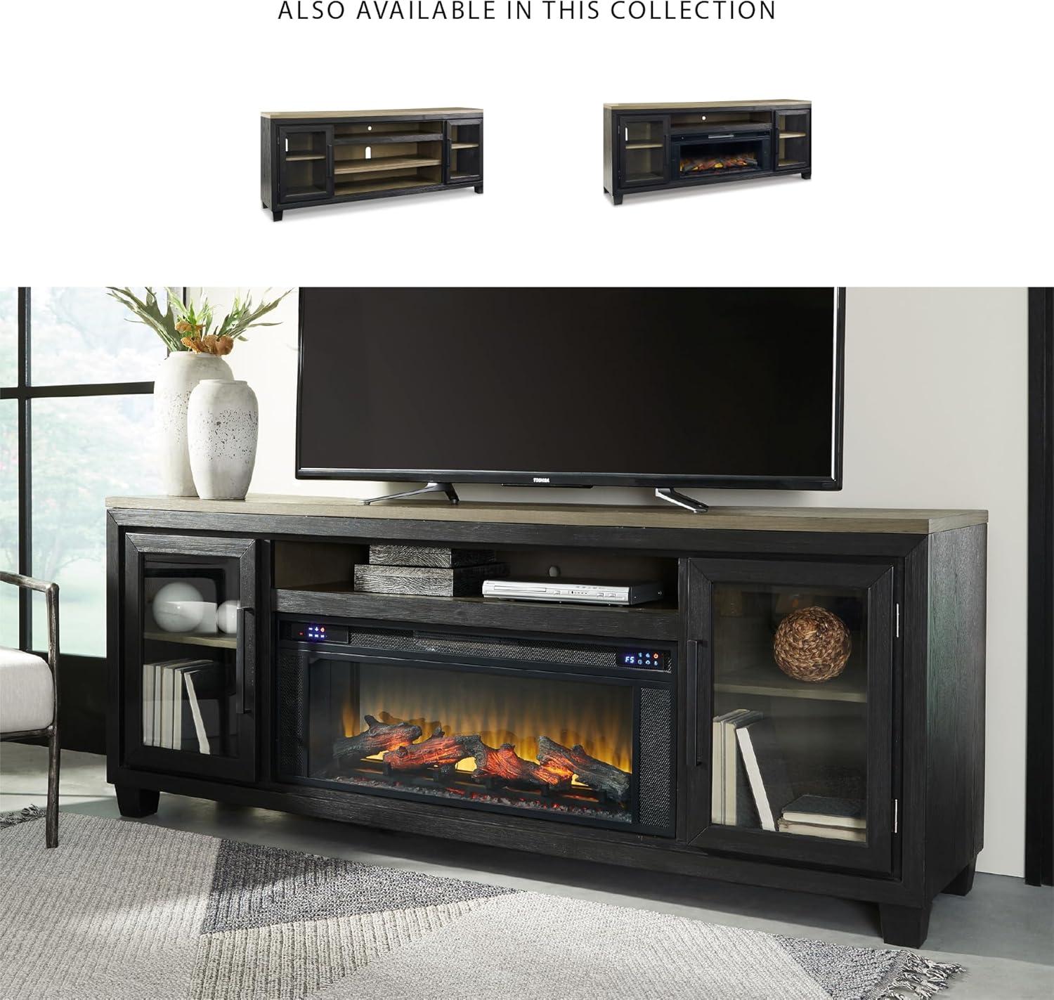 imageSignature Design by Ashley Entertainment Accessories Vintage 64quot TV Stand with Electric Fireplace and LED Lights for TVs up to 72quot WhitewashBlackBrown