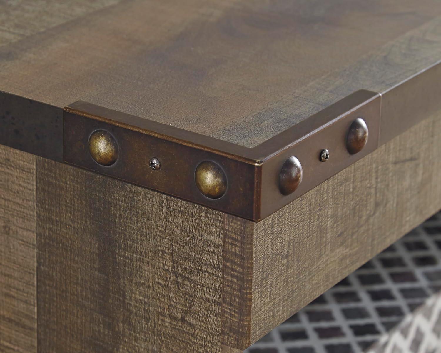 imageSignature Design by Ashley Entertainment Accessories Vintage 64quot TV Stand with Electric Fireplace and LED Lights for TVs up to 72quot WhitewashBrown