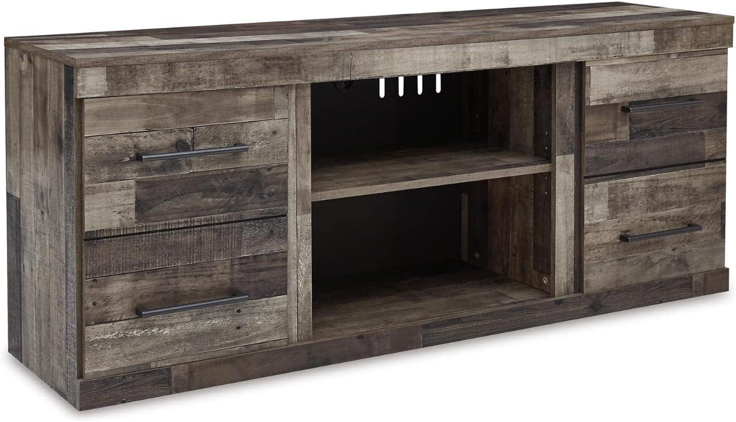 imageSignature Design by Ashley Entertainment Accessories Vintage 64quot TV Stand with Electric Fireplace and LED Lights for TVs up to 72quot WhitewashGrey