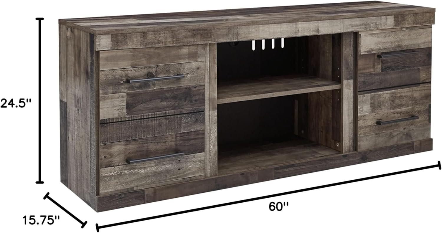 imageSignature Design by Ashley Entertainment Accessories Vintage 64quot TV Stand with Electric Fireplace and LED Lights for TVs up to 72quot WhitewashGrey
