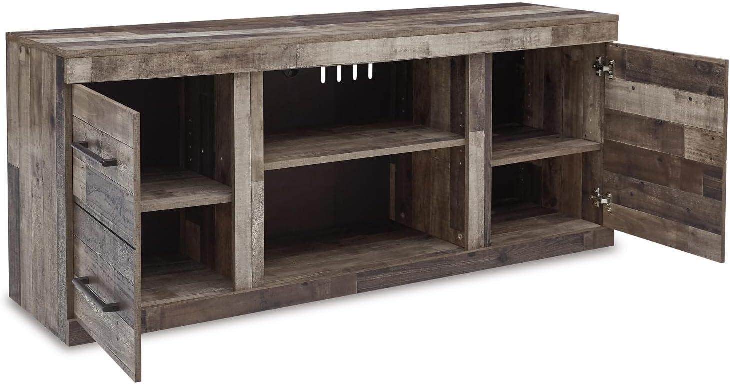 imageSignature Design by Ashley Entertainment Accessories Vintage 64quot TV Stand with Electric Fireplace and LED Lights for TVs up to 72quot WhitewashGrey