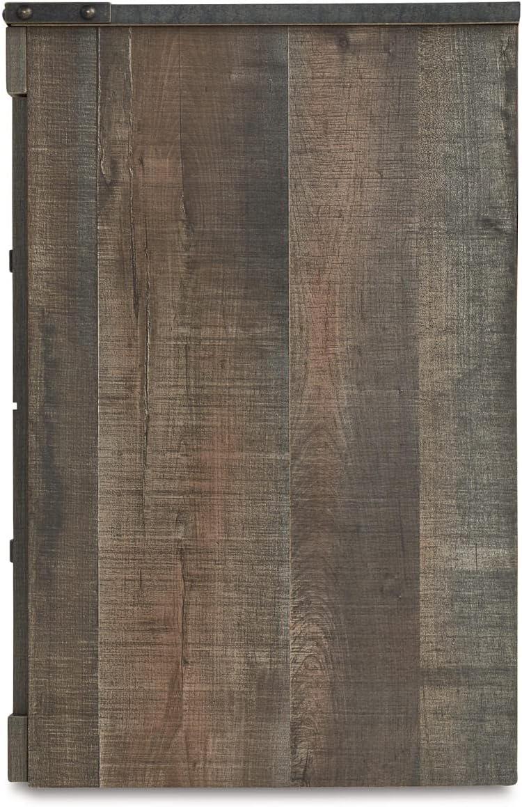 imageSignature Design by Ashley Entertainment Accessories Vintage 64quot TV Stand with Electric Fireplace and LED Lights for TVs up to 72quot WhitewashNatural Brown