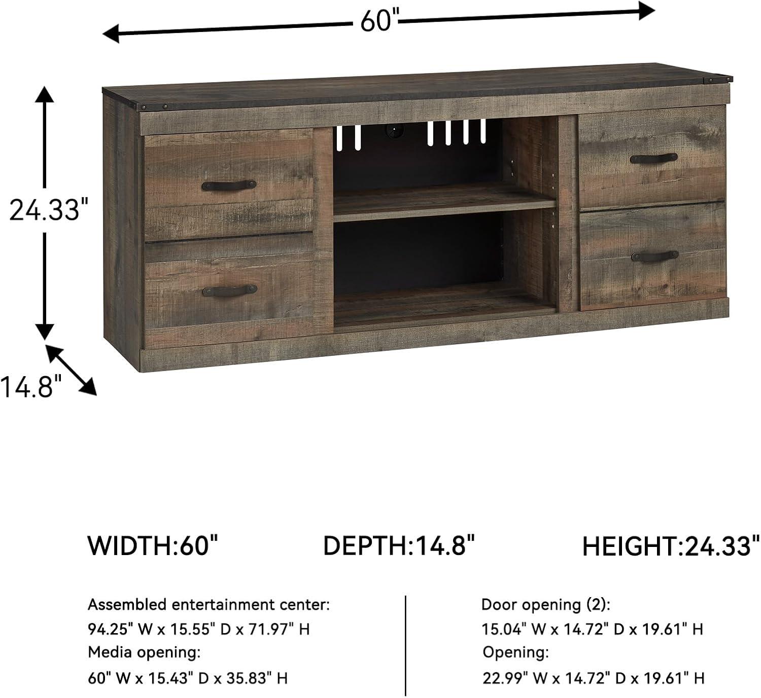 imageSignature Design by Ashley Entertainment Accessories Vintage 64quot TV Stand with Electric Fireplace and LED Lights for TVs up to 72quot WhitewashNatural Brown