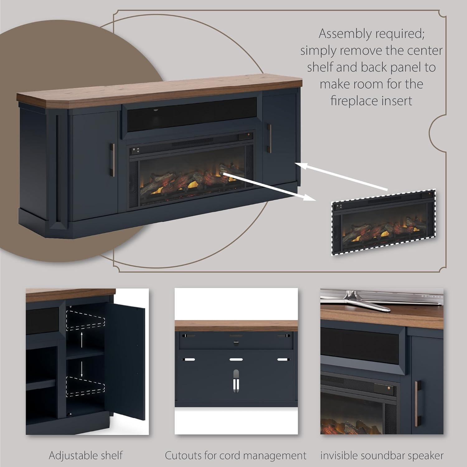 imageSignature Design by Ashley Entertainment Accessories Vintage 64quot TV Stand with Electric Fireplace and LED Lights for TVs up to 72quot WhitewashTwotone