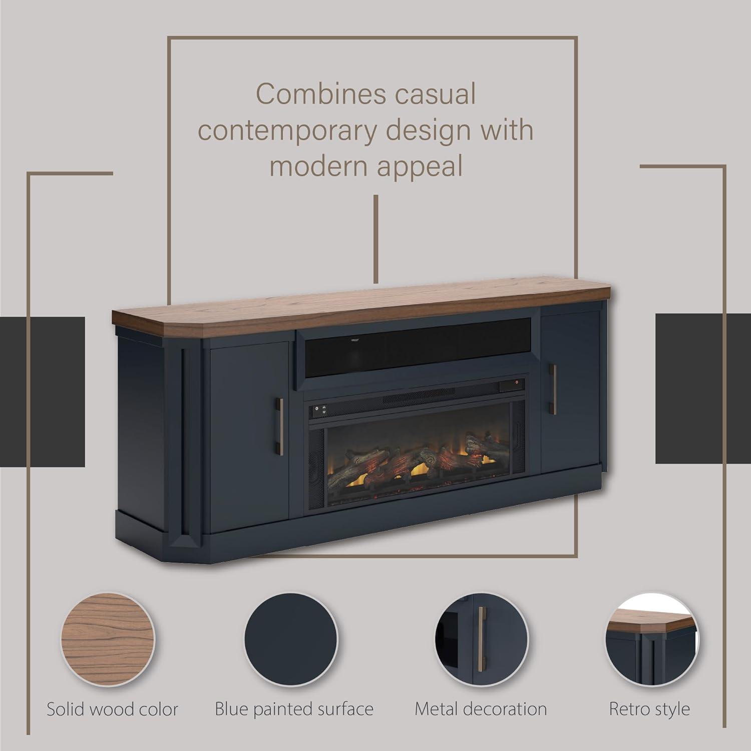 imageSignature Design by Ashley Entertainment Accessories Vintage 64quot TV Stand with Electric Fireplace and LED Lights for TVs up to 72quot WhitewashTwotone