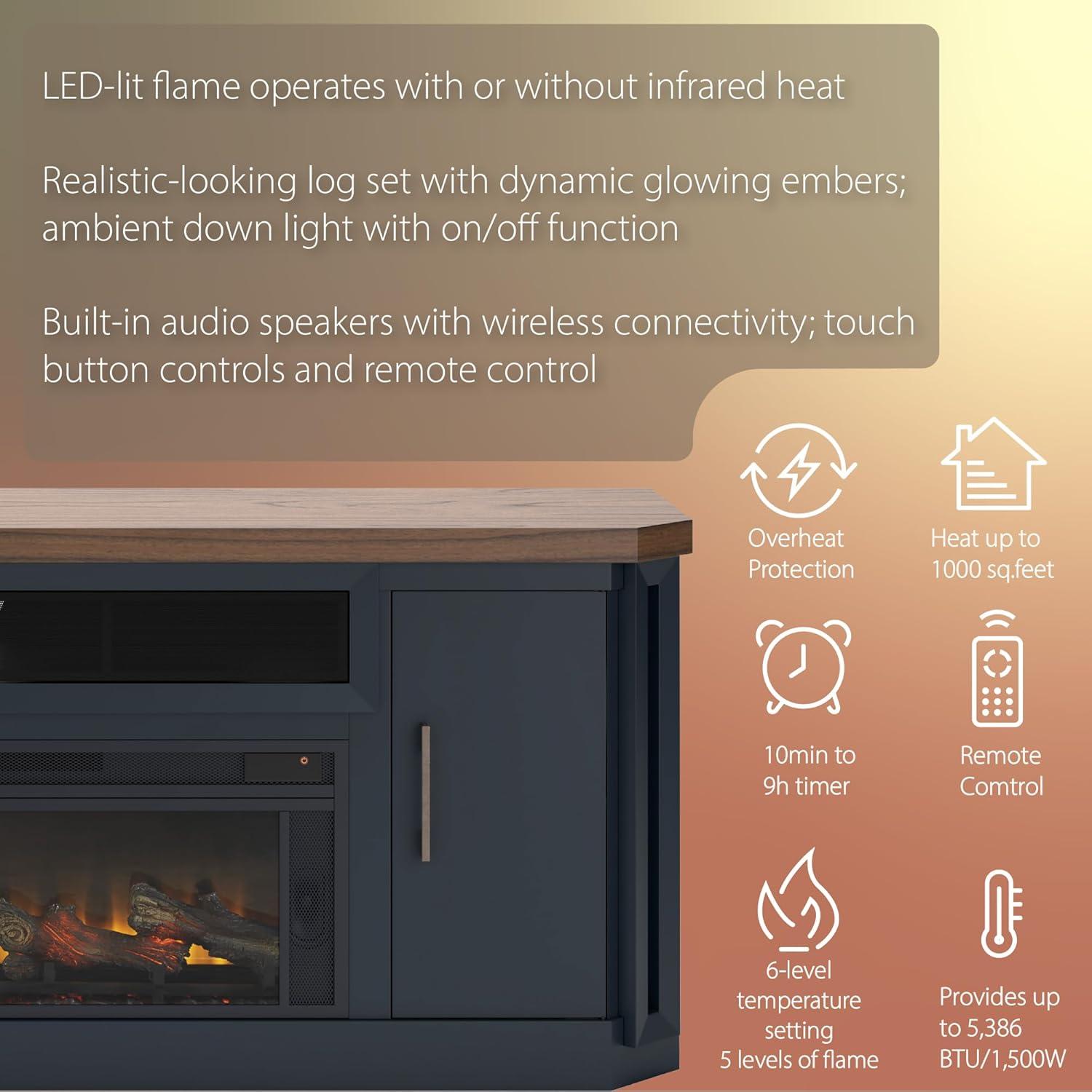 imageSignature Design by Ashley Entertainment Accessories Vintage 64quot TV Stand with Electric Fireplace and LED Lights for TVs up to 72quot WhitewashTwotone