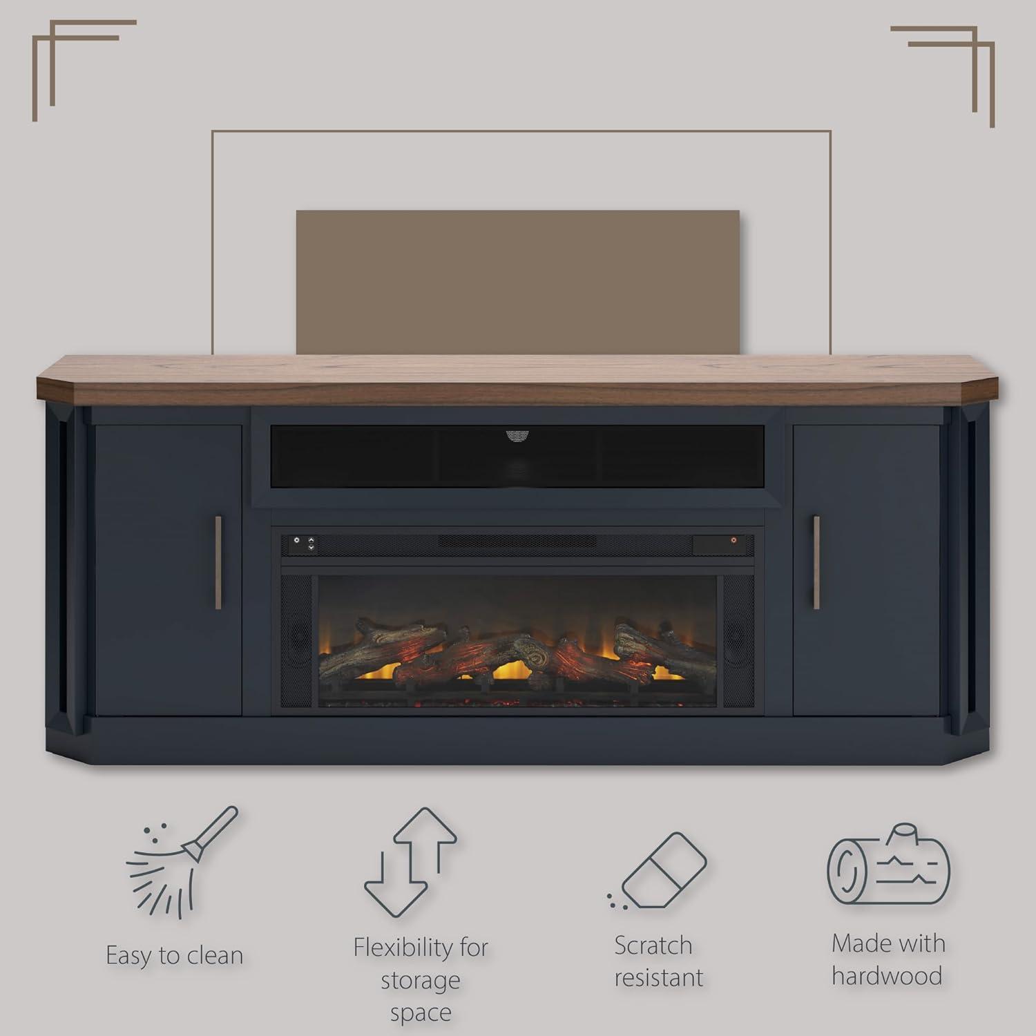 imageSignature Design by Ashley Entertainment Accessories Vintage 64quot TV Stand with Electric Fireplace and LED Lights for TVs up to 72quot WhitewashTwotone