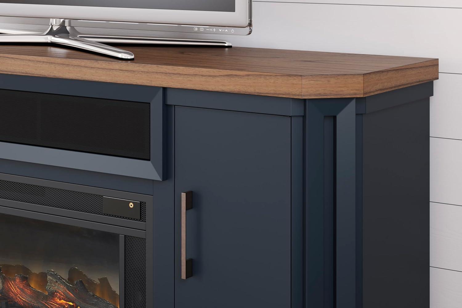 imageSignature Design by Ashley Entertainment Accessories Vintage 64quot TV Stand with Electric Fireplace and LED Lights for TVs up to 72quot WhitewashTwotone