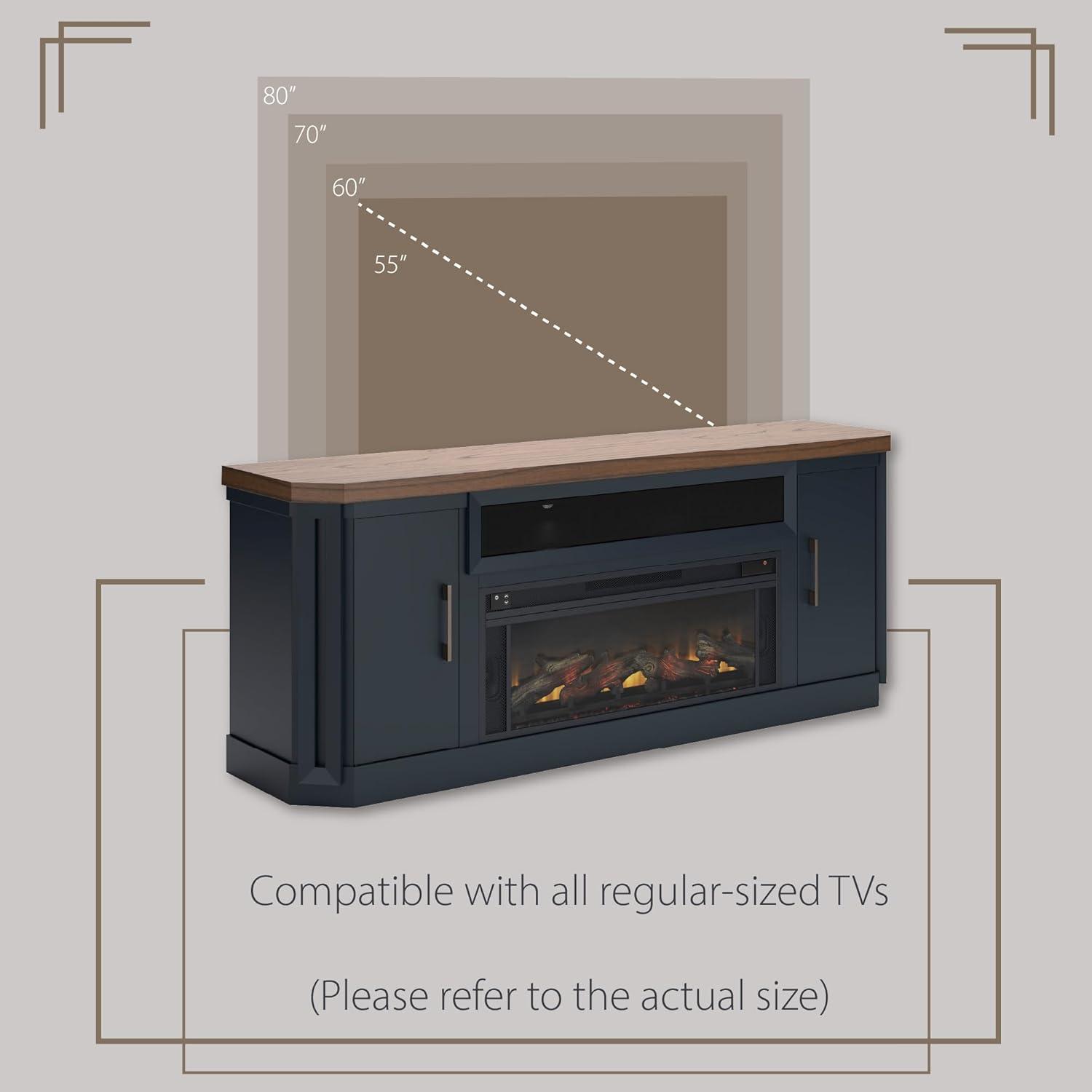imageSignature Design by Ashley Entertainment Accessories Vintage 64quot TV Stand with Electric Fireplace and LED Lights for TVs up to 72quot WhitewashTwotone