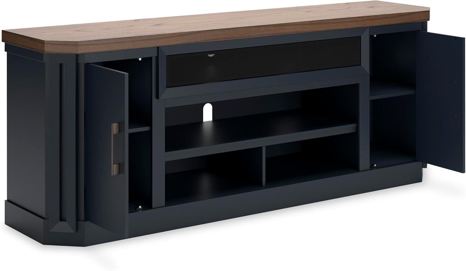 imageSignature Design by Ashley Entertainment Accessories Vintage 64quot TV Stand with Electric Fireplace and LED Lights for TVs up to 72quot WhitewashTwotone