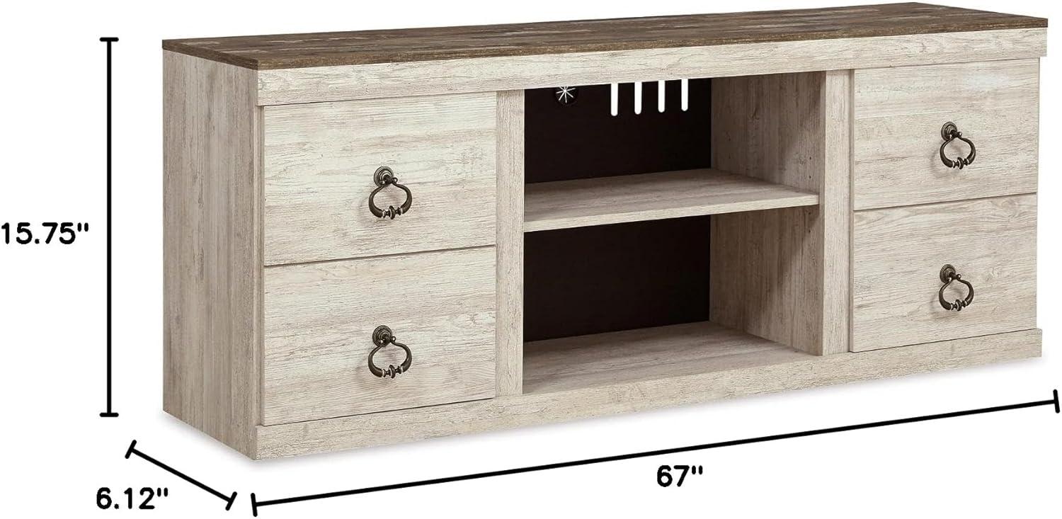 imageSignature Design by Ashley Entertainment Accessories Vintage 64quot TV Stand with Electric Fireplace and LED Lights for TVs up to 72quot WhitewashWhitewash