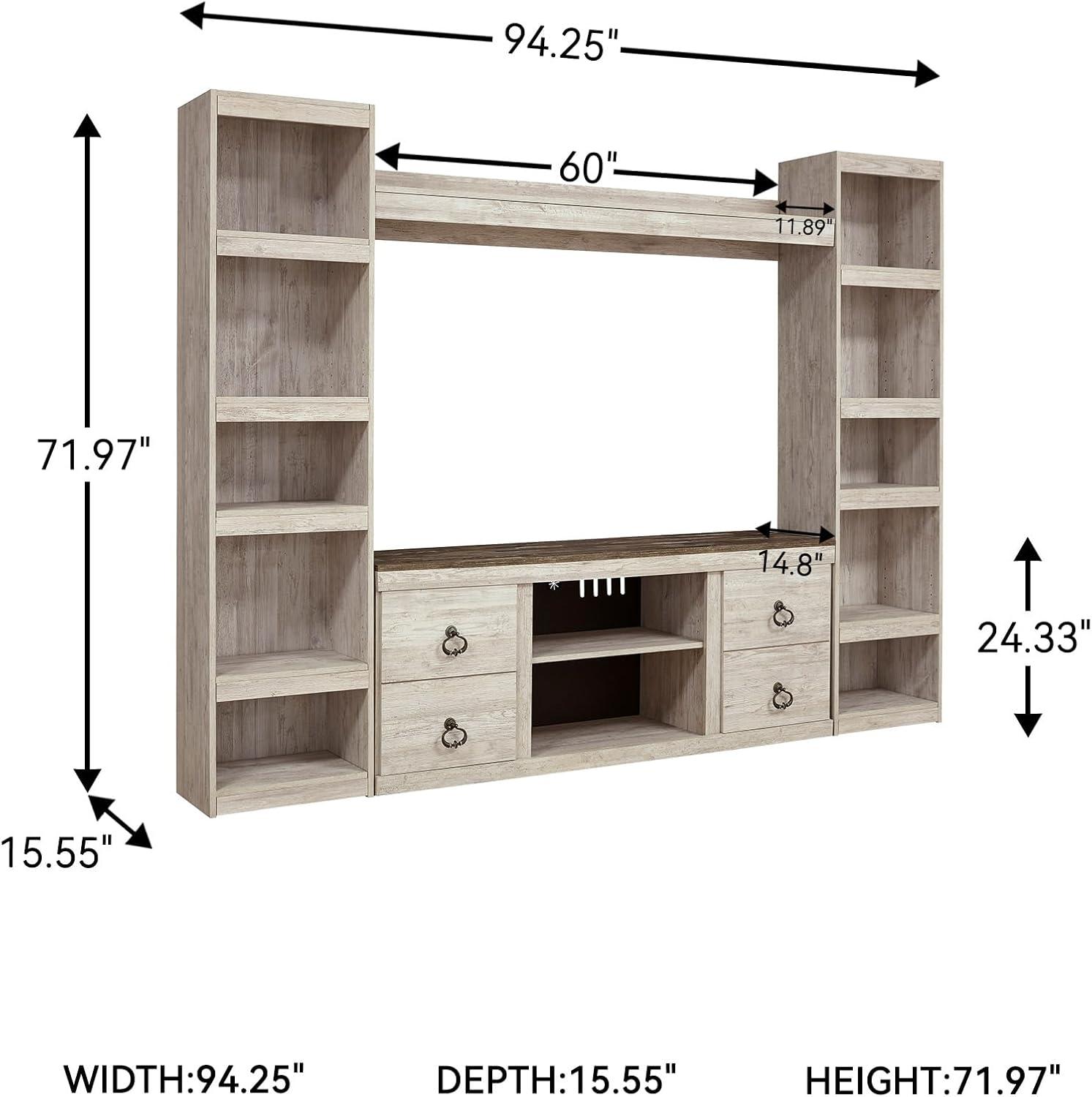 imageSignature Design by Ashley Entertainment Accessories Vintage 64quot TV Stand with Electric Fireplace and LED Lights for TVs up to 72quot WhitewashWhitewash