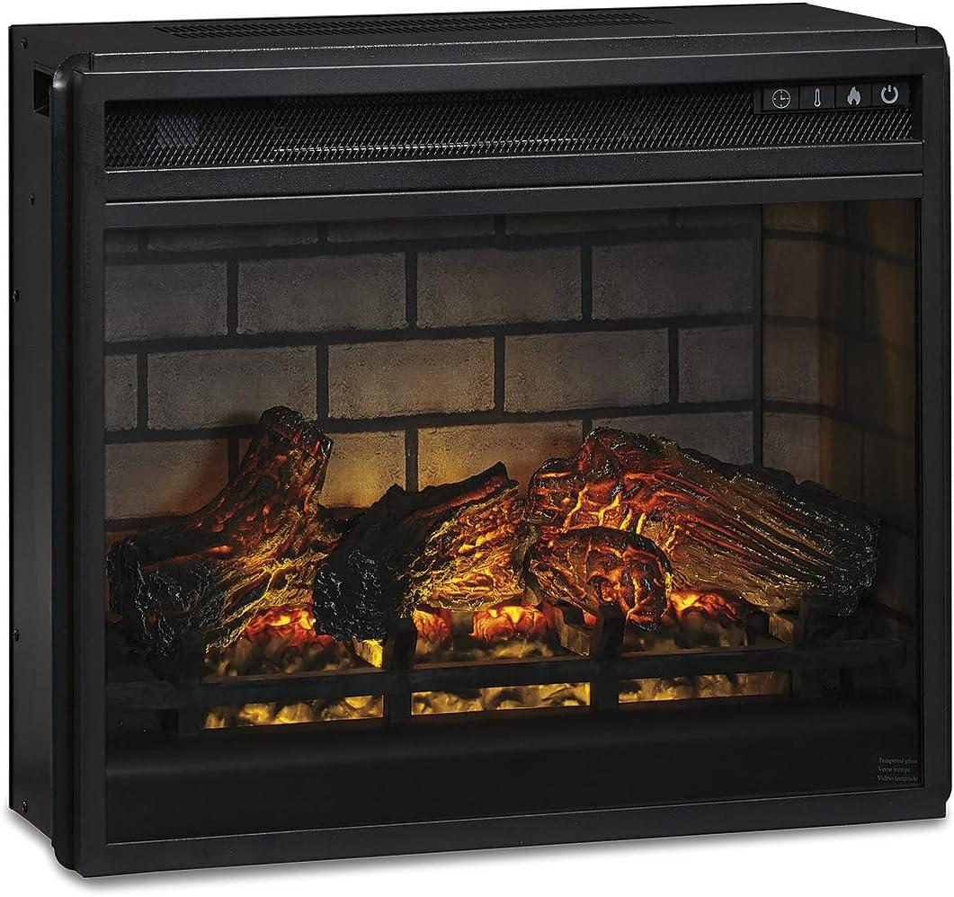 imageSignature Design by Ashley Entertainment Accessories Vintage 64quot TV Stand with Electric Fireplace and LED Lights for TVs up to 72quot WhitewashWhitewash