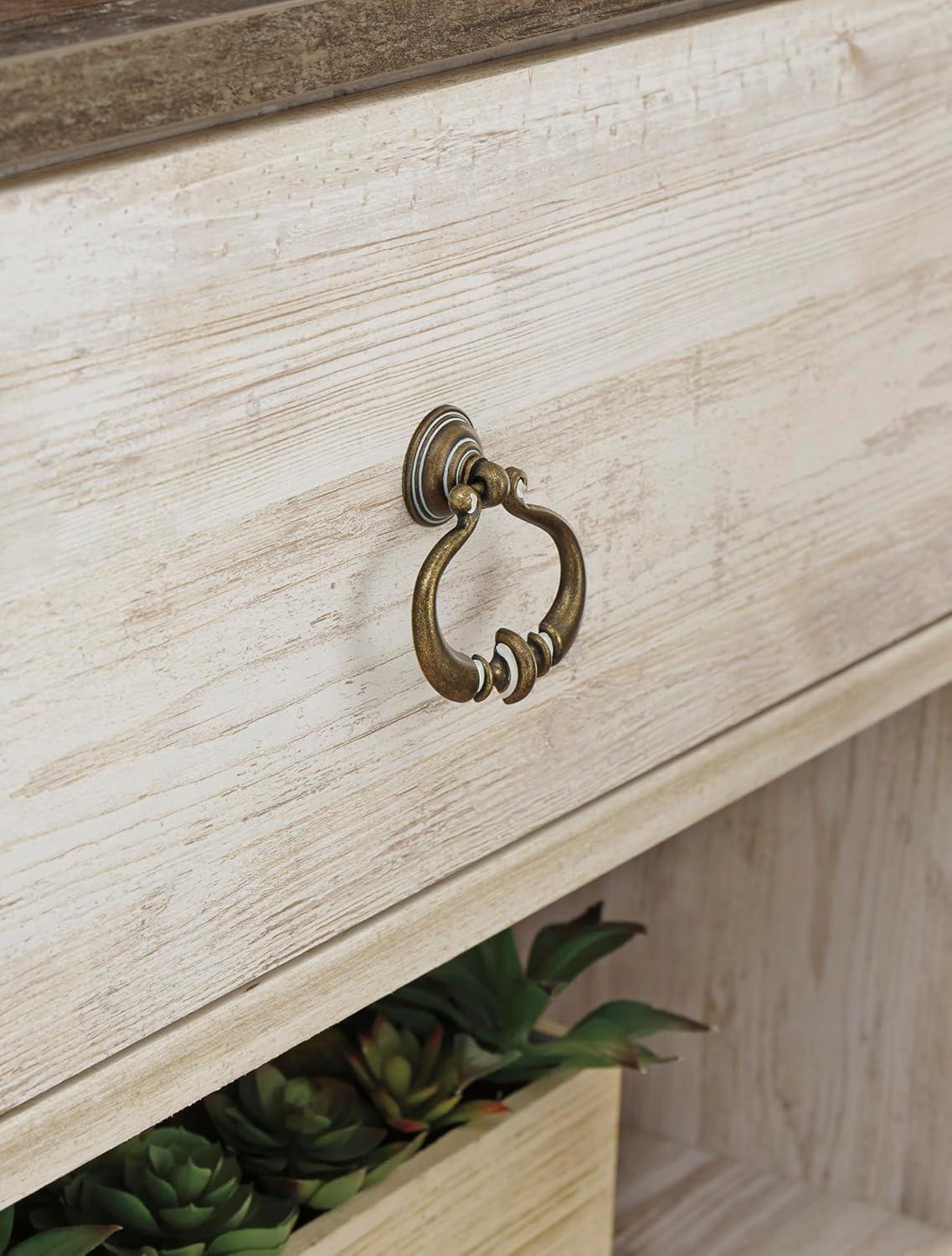 imageSignature Design by Ashley Entertainment Accessories Vintage 64quot TV Stand with Electric Fireplace and LED Lights for TVs up to 72quot WhitewashWhitewash