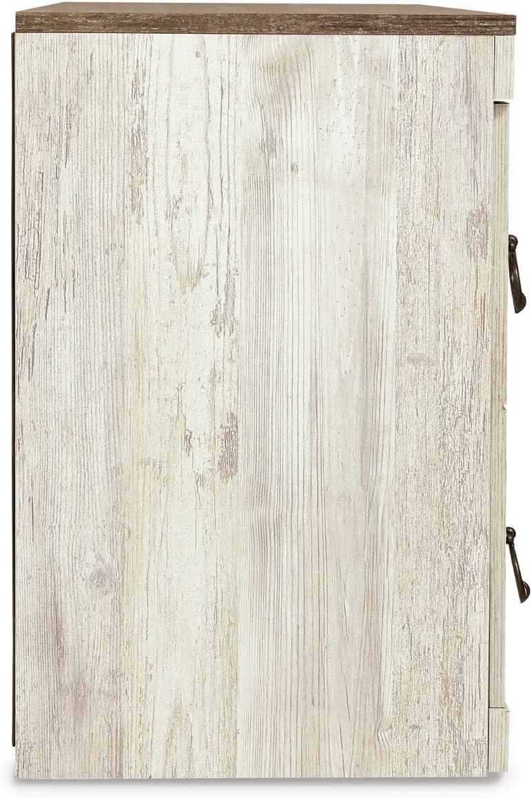 imageSignature Design by Ashley Entertainment Accessories Vintage 64quot TV Stand with Electric Fireplace and LED Lights for TVs up to 72quot WhitewashWhitewash