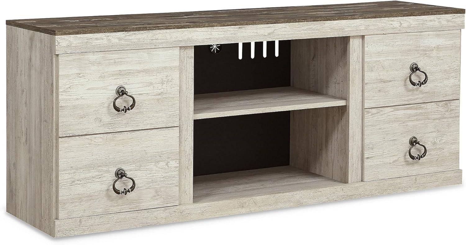 imageSignature Design by Ashley Entertainment Accessories Vintage 64quot TV Stand with Electric Fireplace and LED Lights for TVs up to 72quot WhitewashWhitewash