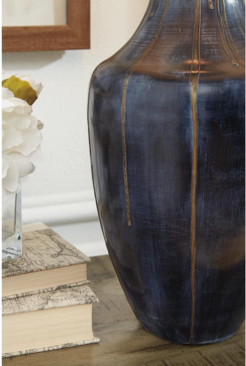 imageSignature Design by Ashley Evania Contemporary 30quot Distressed Metal Single Table Lamp Dark Blue ampamp Gold
