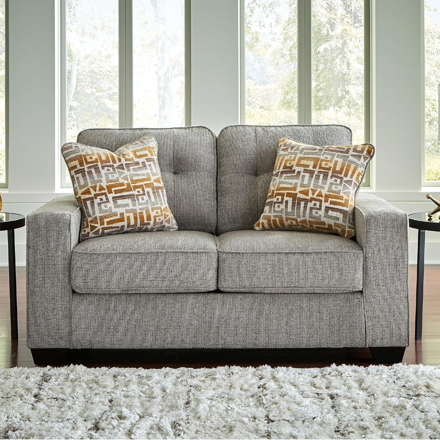 imageSignature Design by Ashley Fanciful Classic Loveseat with Tufted Cushion and Removable Cushion Light Gray