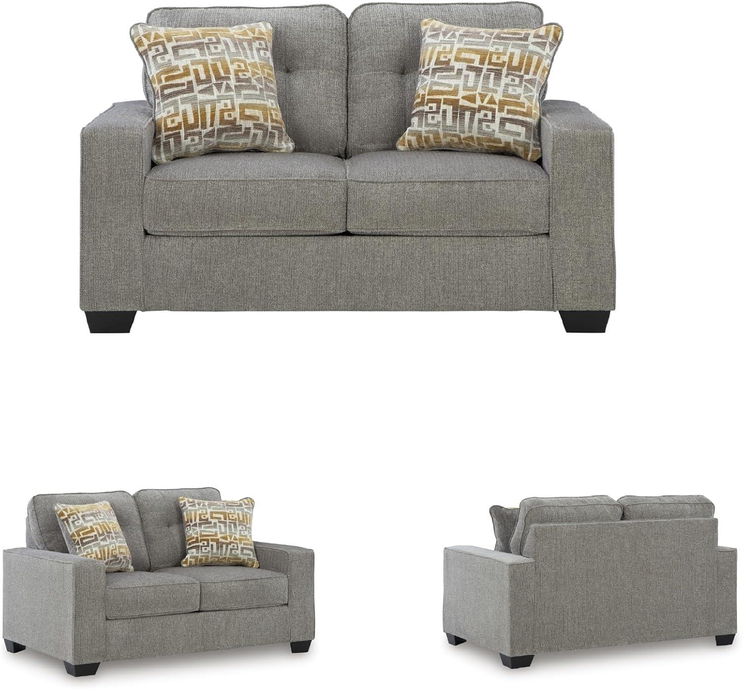 imageSignature Design by Ashley Fanciful Classic Loveseat with Tufted Cushion and Removable Cushion Light Gray