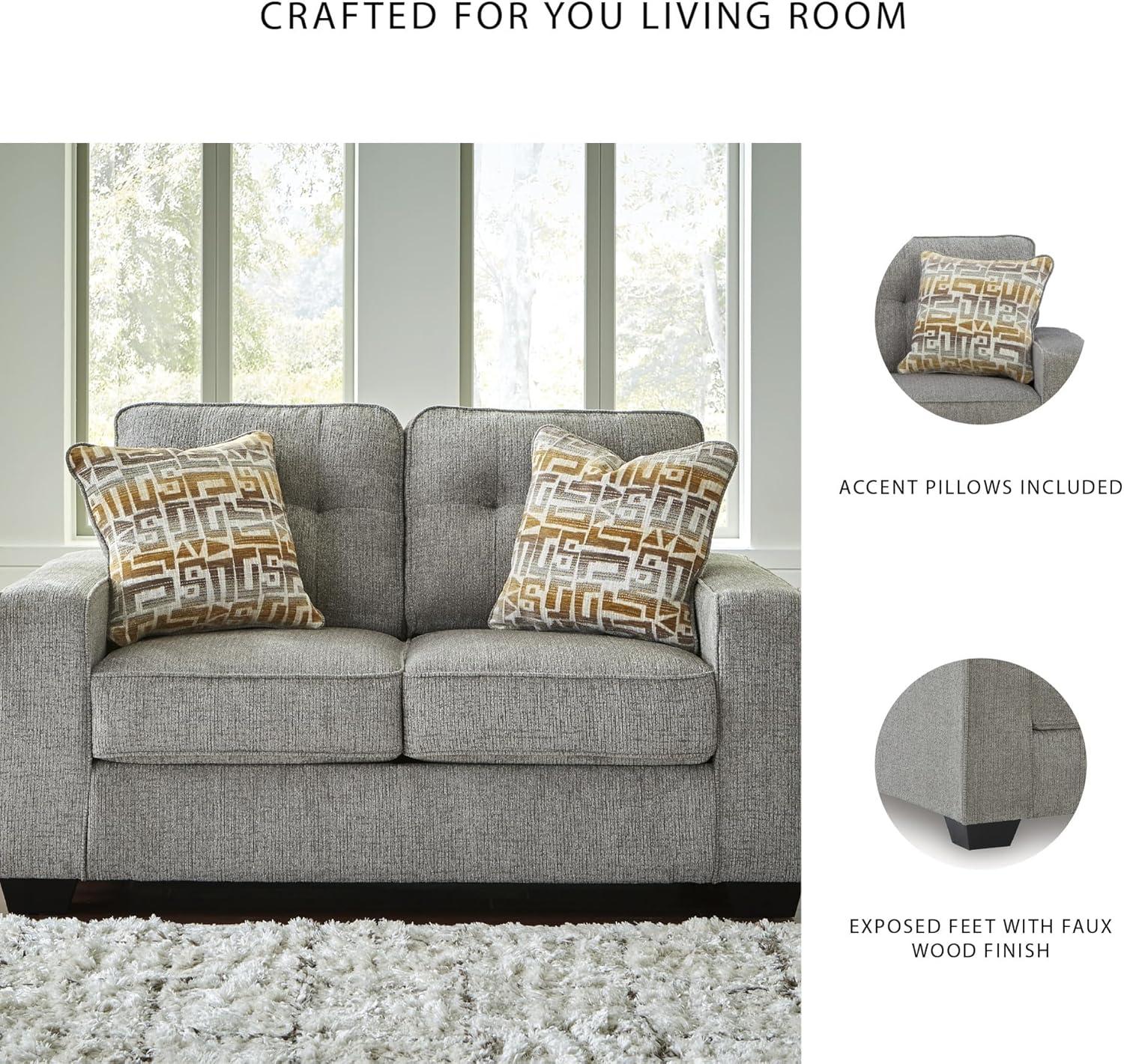 imageSignature Design by Ashley Fanciful Classic Loveseat with Tufted Cushion and Removable Cushion Light Gray