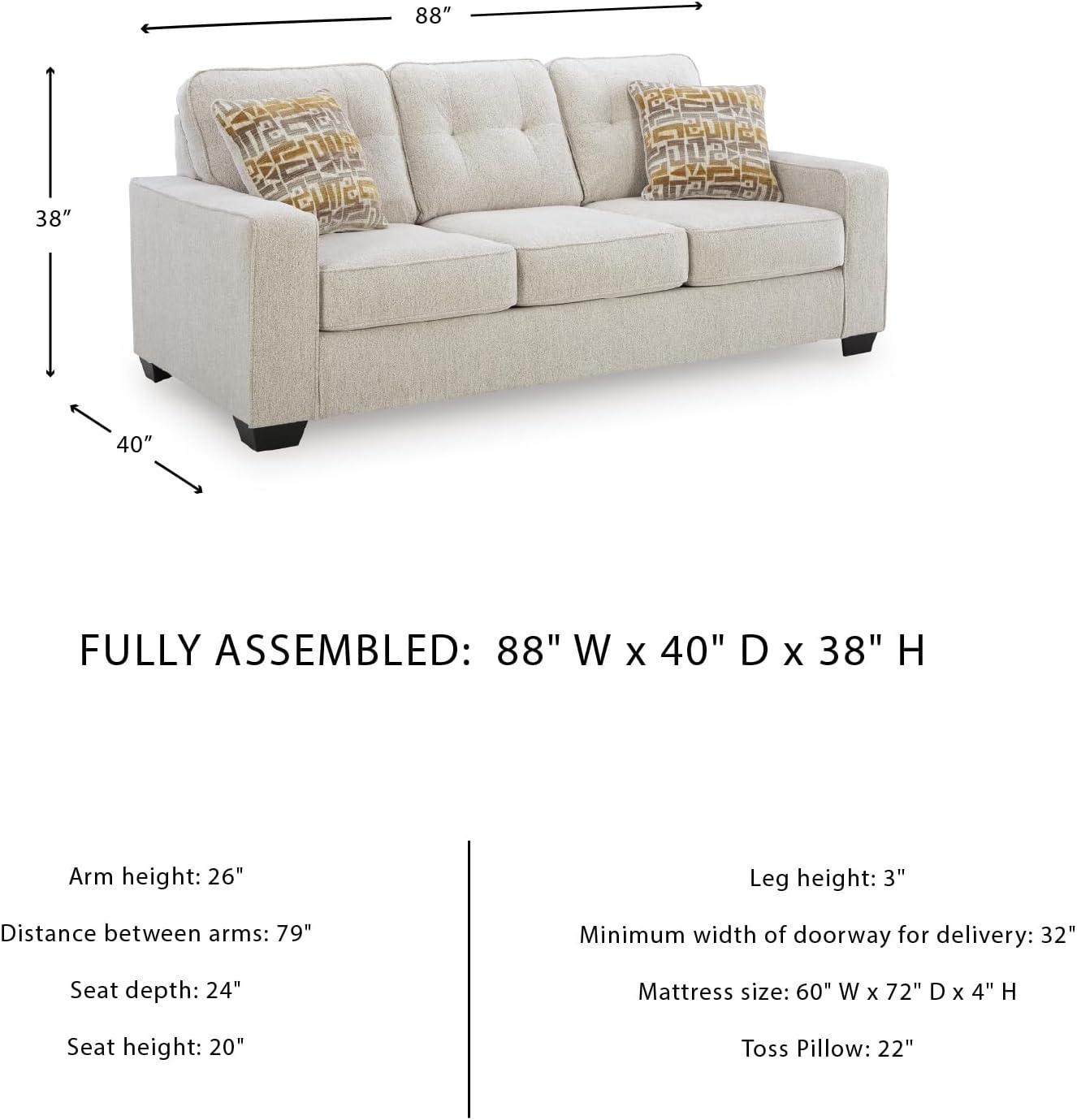 imageSignature Design by Ashley Fanciful Classic Sofa Sleeper with Tufted Cushion Removable Cushion and BiFold Memory Foam Mattress Queen Light GrayBeige