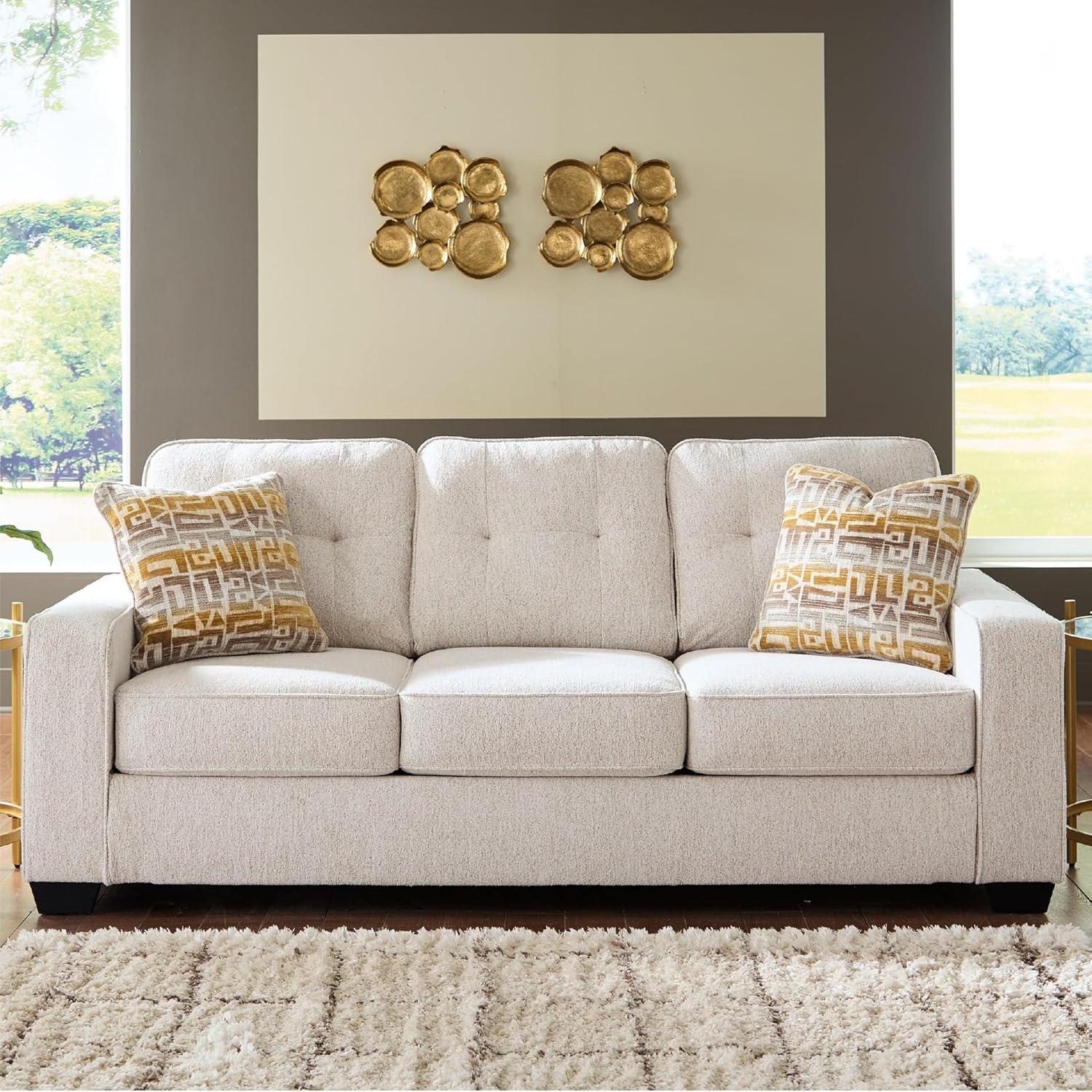 imageSignature Design by Ashley Fanciful Classic Sofa Sleeper with Tufted Cushion Removable Cushion and BiFold Memory Foam Mattress Queen Light GrayBeige