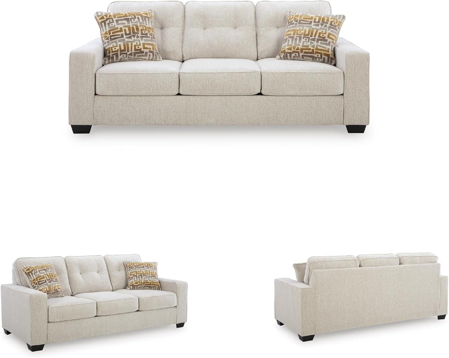 imageSignature Design by Ashley Fanciful Classic Sofa Sleeper with Tufted Cushion Removable Cushion and BiFold Memory Foam Mattress Queen Light GrayBeige