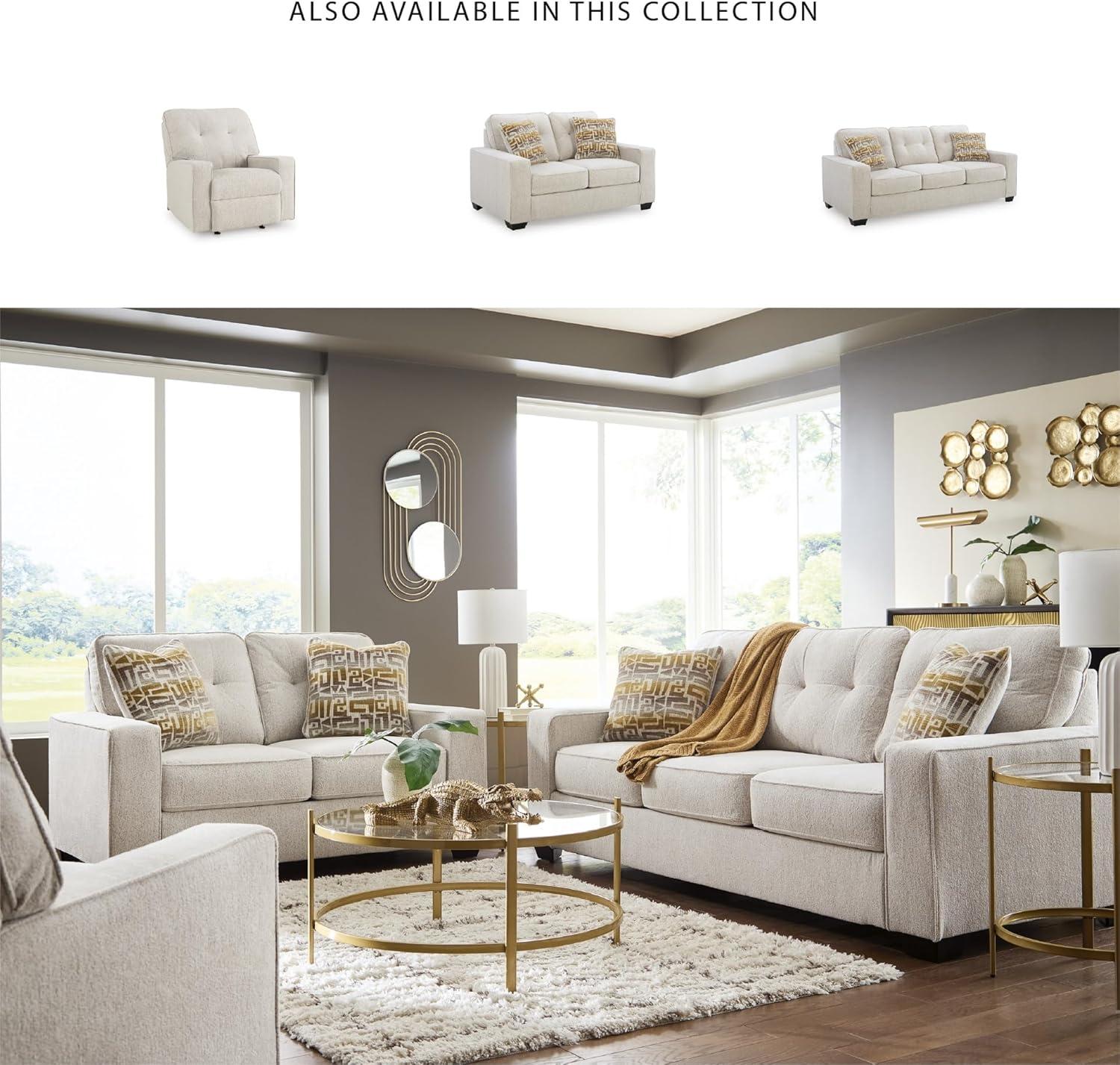 imageSignature Design by Ashley Fanciful Classic Sofa Sleeper with Tufted Cushion Removable Cushion and BiFold Memory Foam Mattress Queen Light GrayBeige