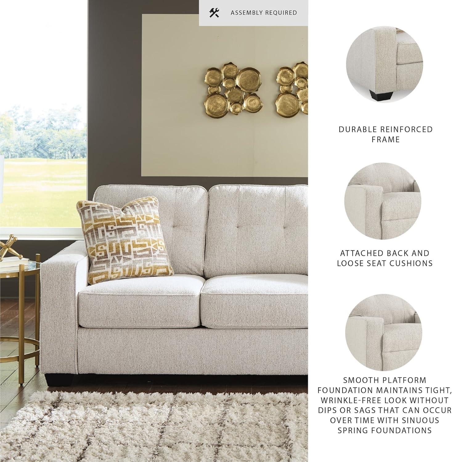 imageSignature Design by Ashley Fanciful Classic Sofa Sleeper with Tufted Cushion Removable Cushion and BiFold Memory Foam Mattress Queen Light GrayBeige