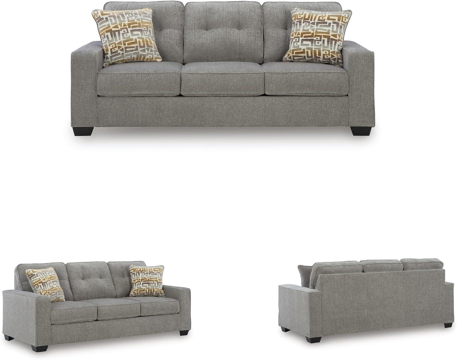 imageSignature Design by Ashley Fanciful Classic Sofa Sleeper with Tufted Cushion Removable Cushion and BiFold Memory Foam Mattress Queen Light GrayLight Gray