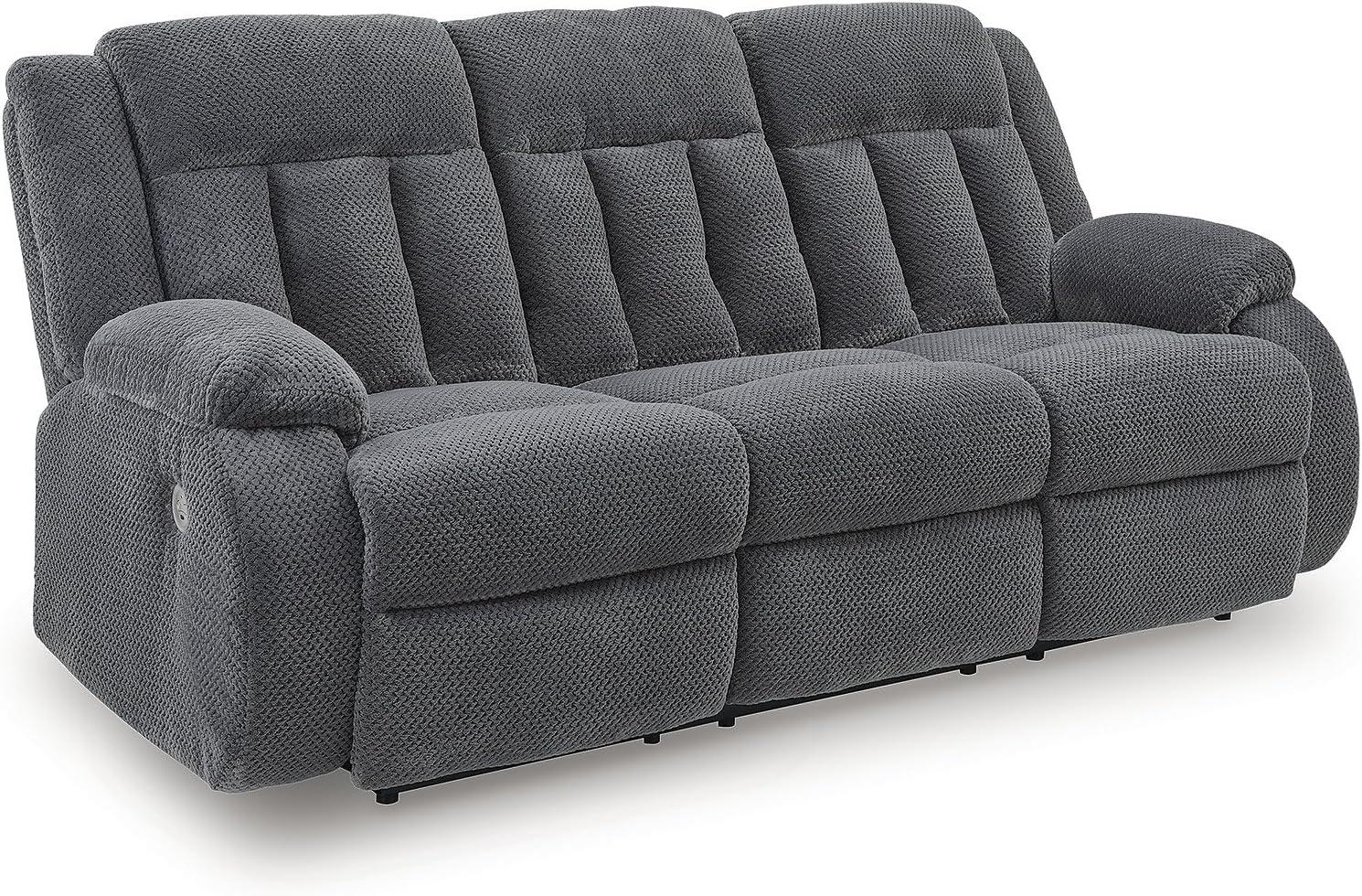 imageSignature Design by Ashley Free Wake Modern DualSided Power Reclining Sofa with Drop Down Table USB Charging Port and 2 Cup Holders Gray