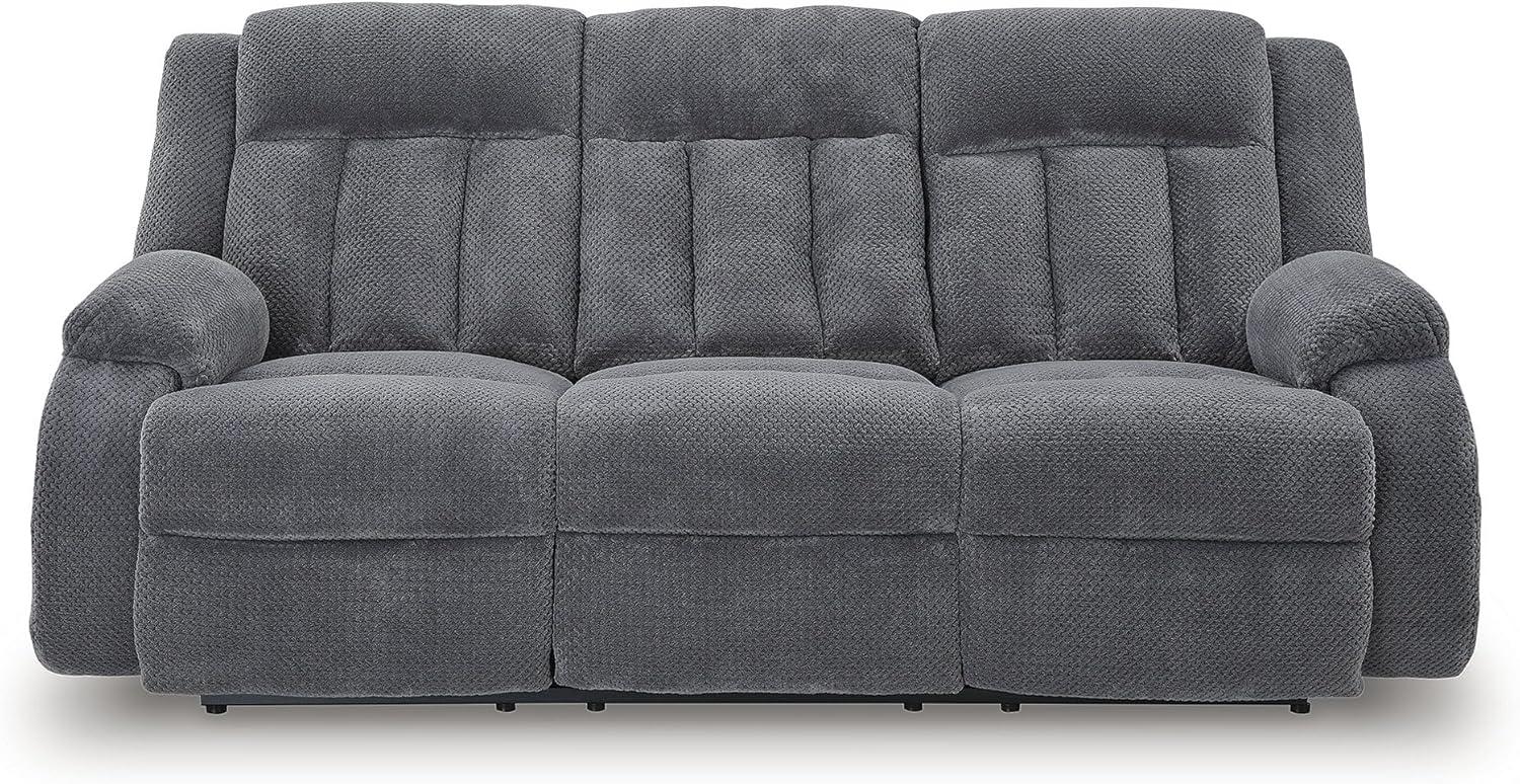 imageSignature Design by Ashley Free Wake Modern DualSided Power Reclining Sofa with Drop Down Table USB Charging Port and 2 Cup Holders Gray