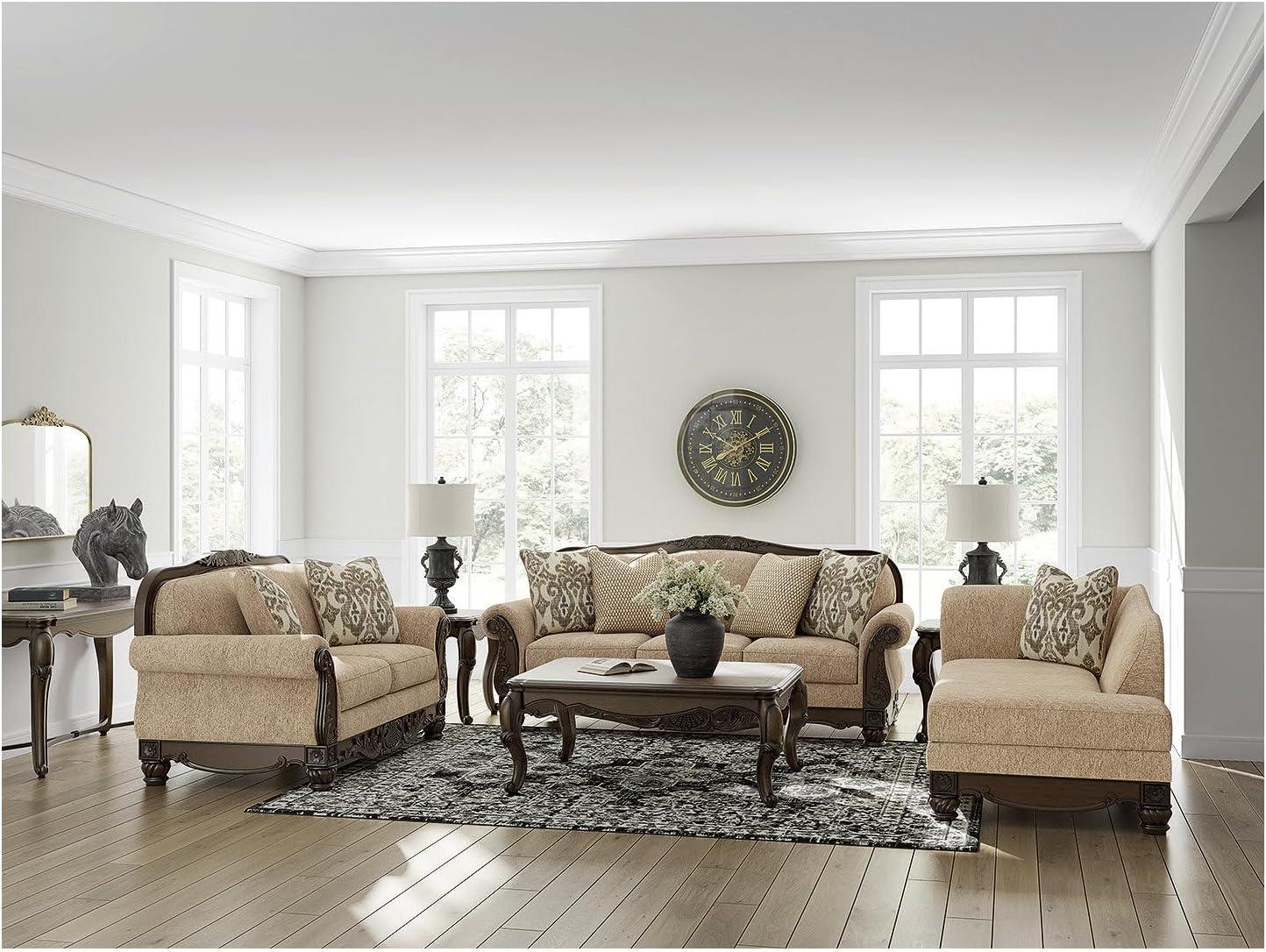 imageSignature Design by Ashley Havenworth Classic Anti Sag RightArm Facing Corner Chaise with Reversible Seat Cushion and 1 Accent Pillows Beige ampamp Dark Brown