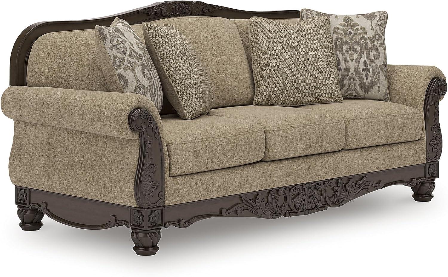 imageSignature Design by Ashley Havenworth Classic Anti Sag Sofa with Reversible Seat Cushion and 4 Accent Pillows Beige ampamp Dark Brown