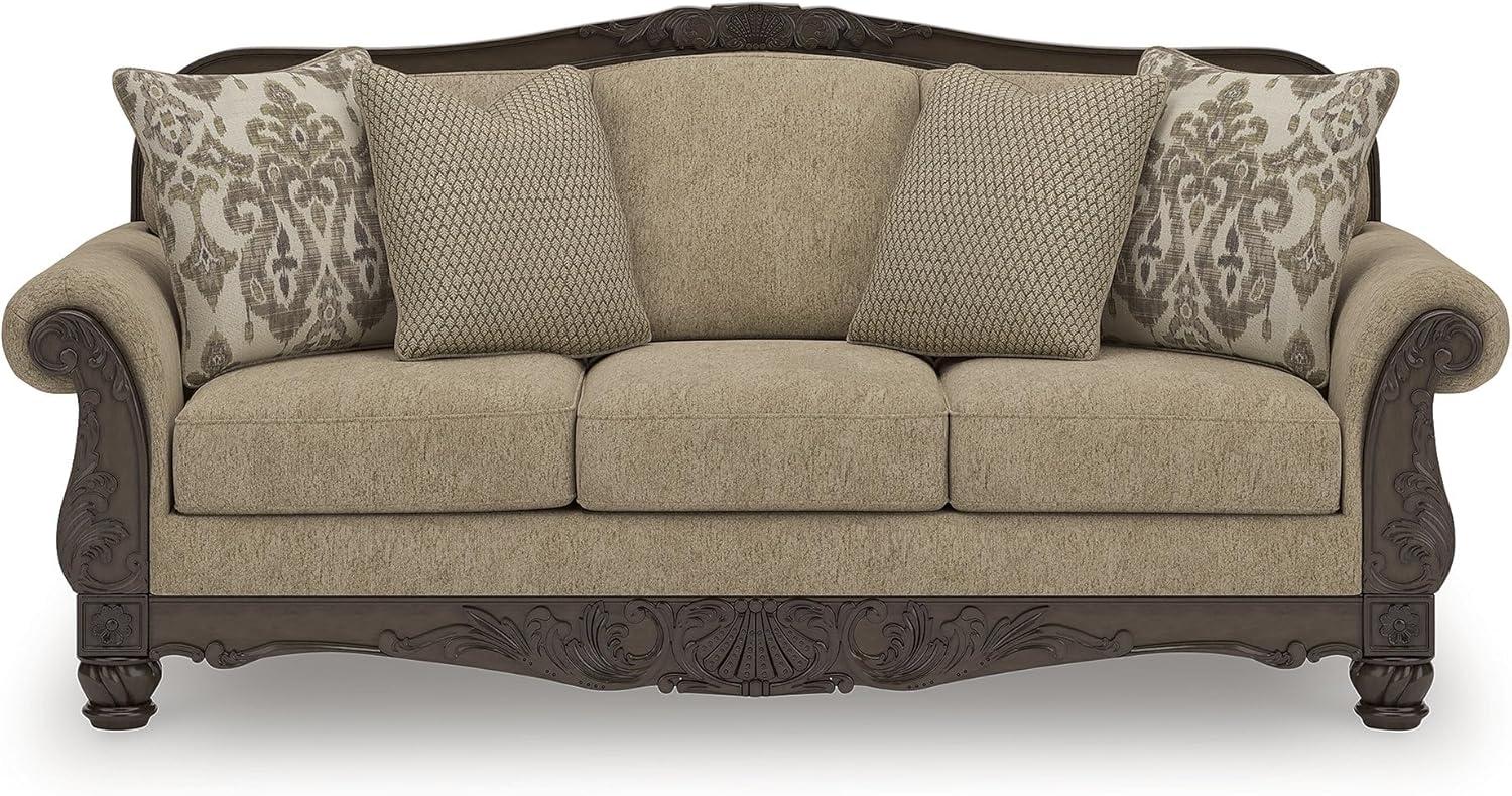 imageSignature Design by Ashley Havenworth Classic Anti Sag Sofa with Reversible Seat Cushion and 4 Accent Pillows Beige ampamp Dark Brown