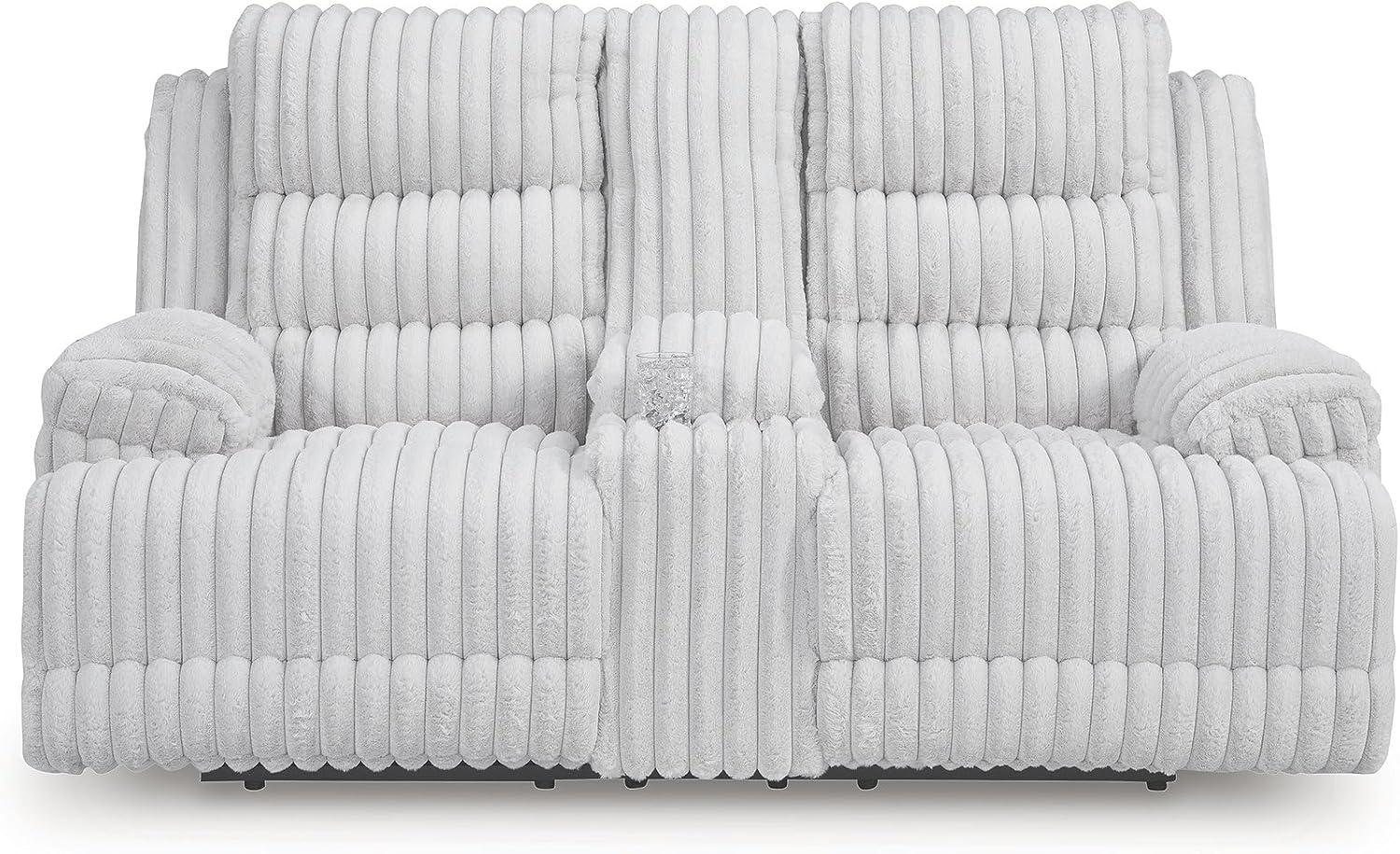 imageSignature Design by Ashley Higgesbee Contemporary Power Reclining Loveseat with Console USB Charging Port Storage and 2 Cup Holders Light Gray