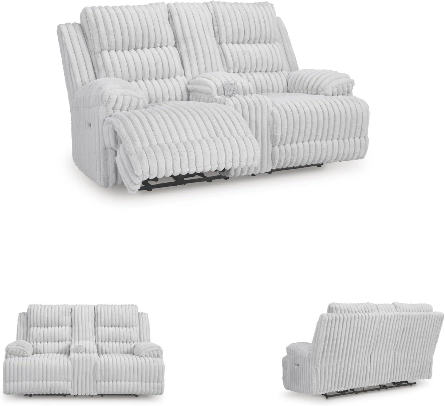 imageSignature Design by Ashley Higgesbee Contemporary Power Reclining Loveseat with Console USB Charging Port Storage and 2 Cup Holders Light Gray