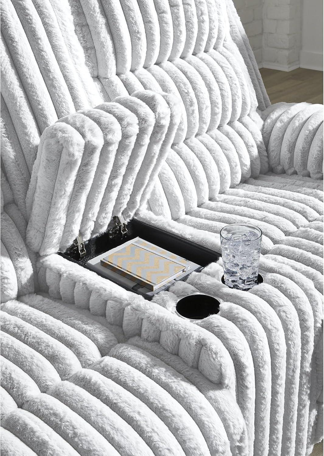 imageSignature Design by Ashley Higgesbee Contemporary Power Reclining Loveseat with Console USB Charging Port Storage and 2 Cup Holders Light Gray