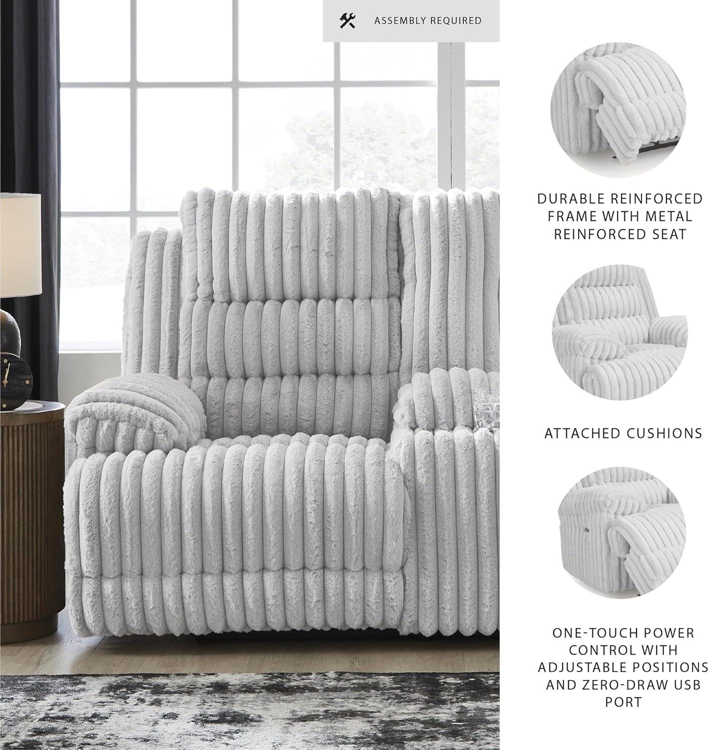 imageSignature Design by Ashley Higgesbee Contemporary Power Reclining Loveseat with Console USB Charging Port Storage and 2 Cup Holders Light Gray