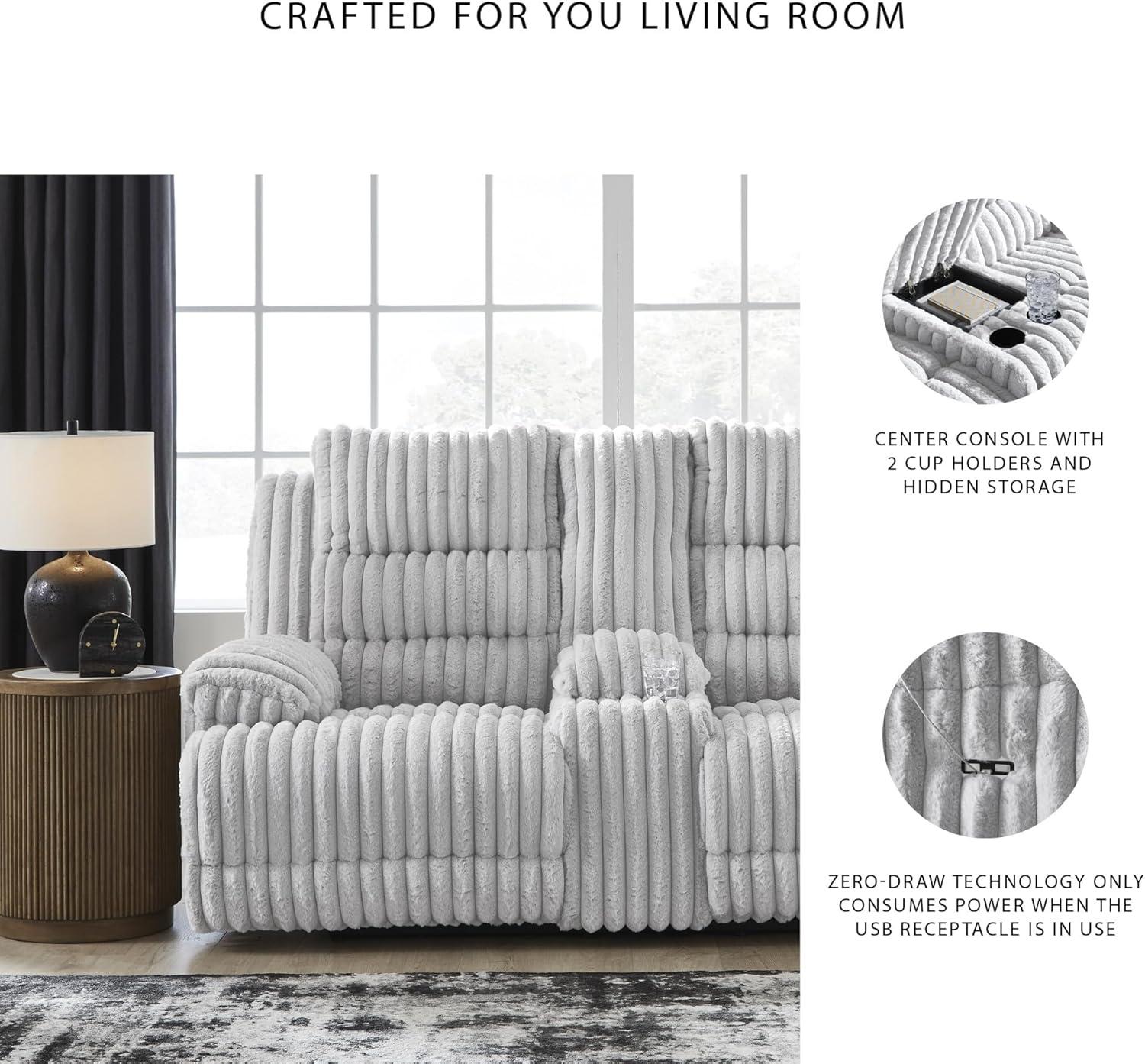 imageSignature Design by Ashley Higgesbee Contemporary Power Reclining Loveseat with Console USB Charging Port Storage and 2 Cup Holders Light Gray