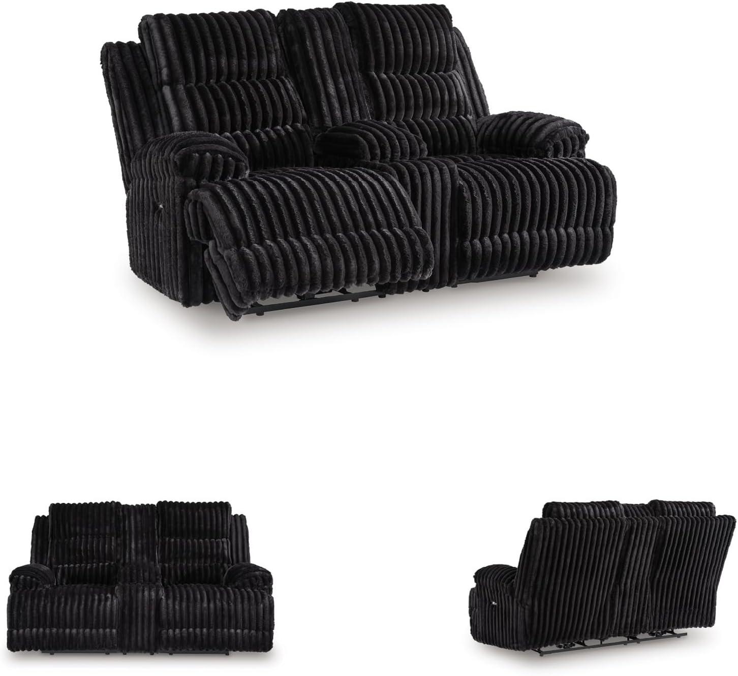 imageSignature Design by Ashley Higgesbee Contemporary Reclining Loveseat with Console USB Charging Port Storage and 2 Cup Holders Black